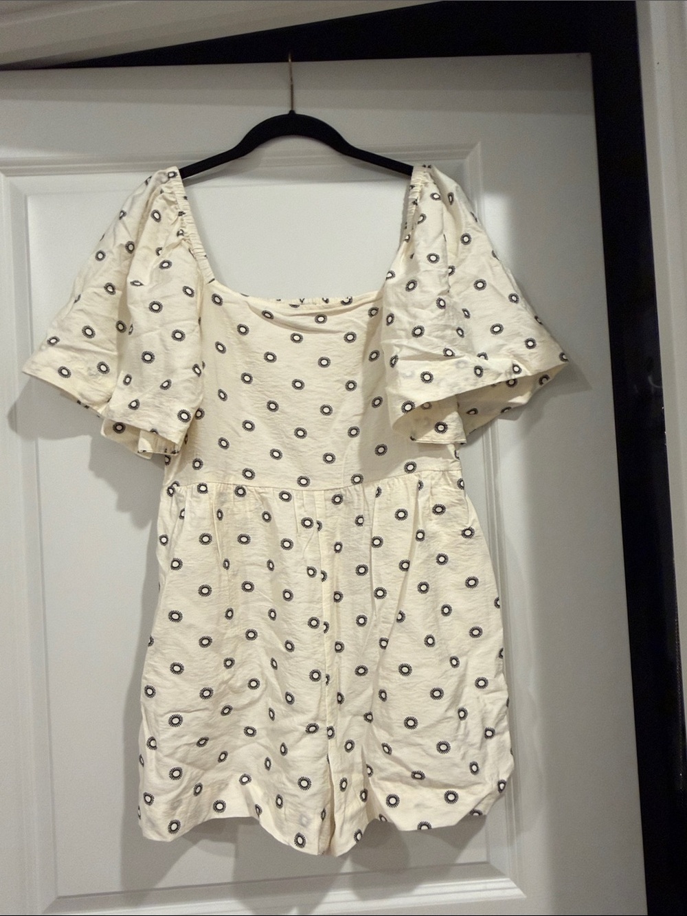 LOFT Cream Romper  with Black Sunburst Print